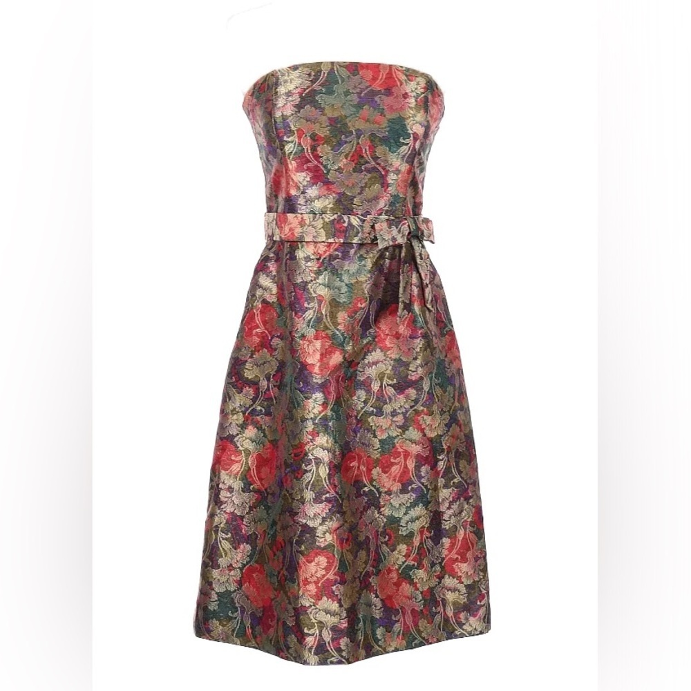 NWOT David Meister Metallic Floral Jacquard Midi Brocade Dress Size 2